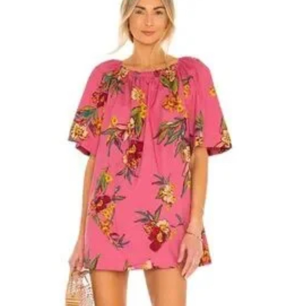Free People Jodie Pink Floral Off-Shoulder mini Dress medium - Picture 2 of 9